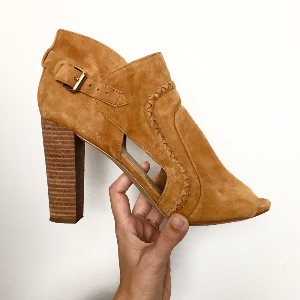 Vince Camuto Tan Peep-Toe Heeled Booties